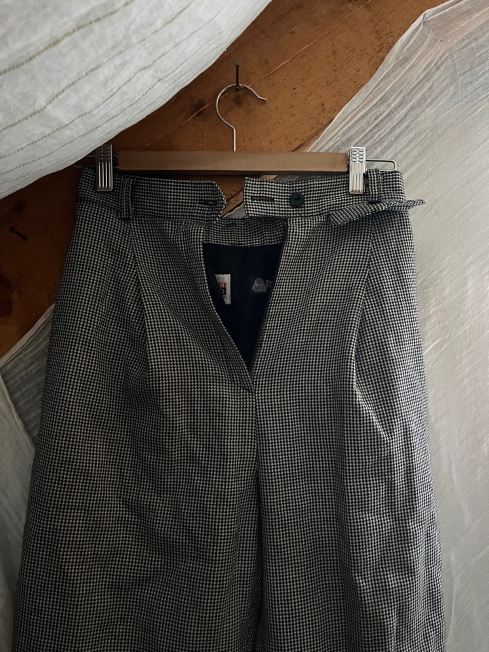 100% wool black and white checkered pants